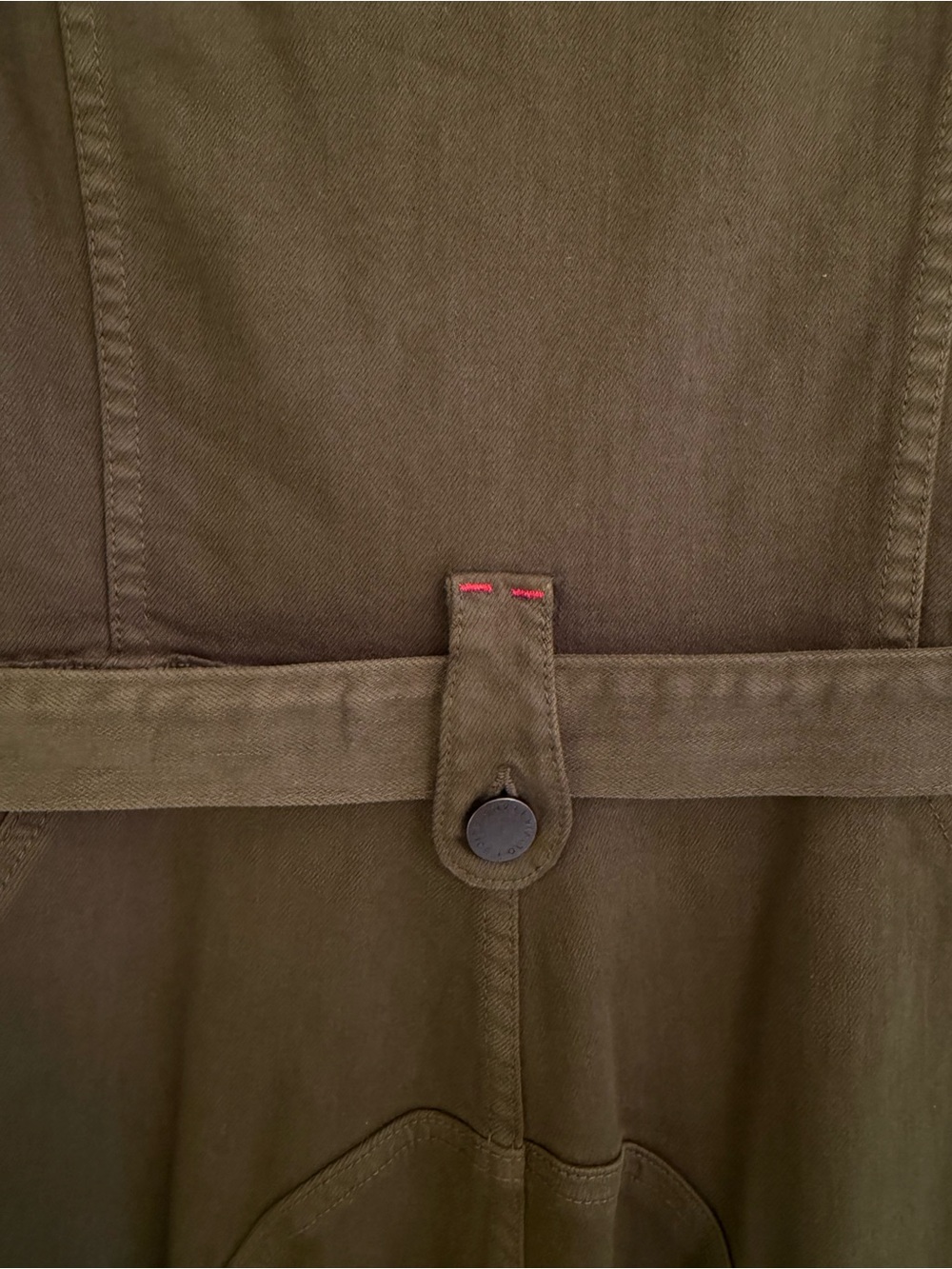 Alice + Olivia Olive Green Short-Sleeve Stretchy Denim Bell Bottom Jumpsuit - Picture 9 of 11